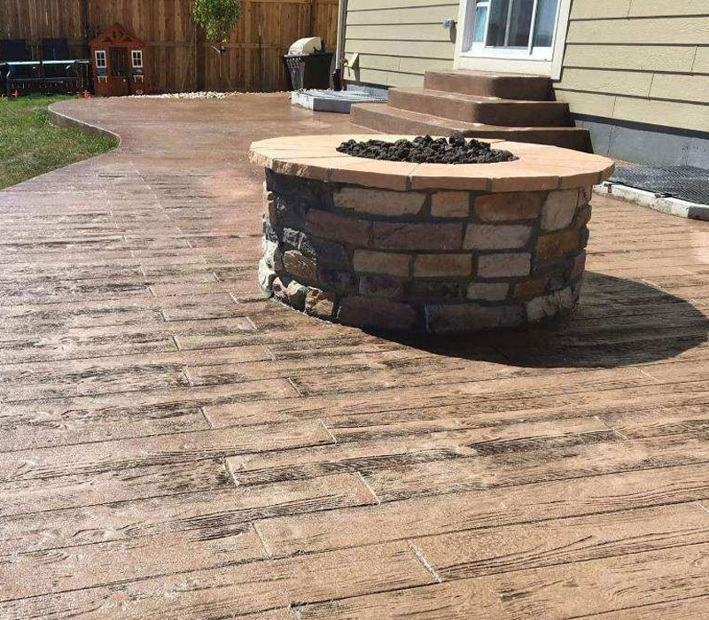 stamped concrete with fire pit